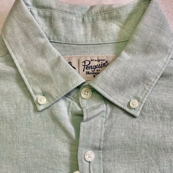 Original Penguin Linen Blend Woven Button-Down, Surf Spray/Light Green Small NWT - Picture 2 of 16